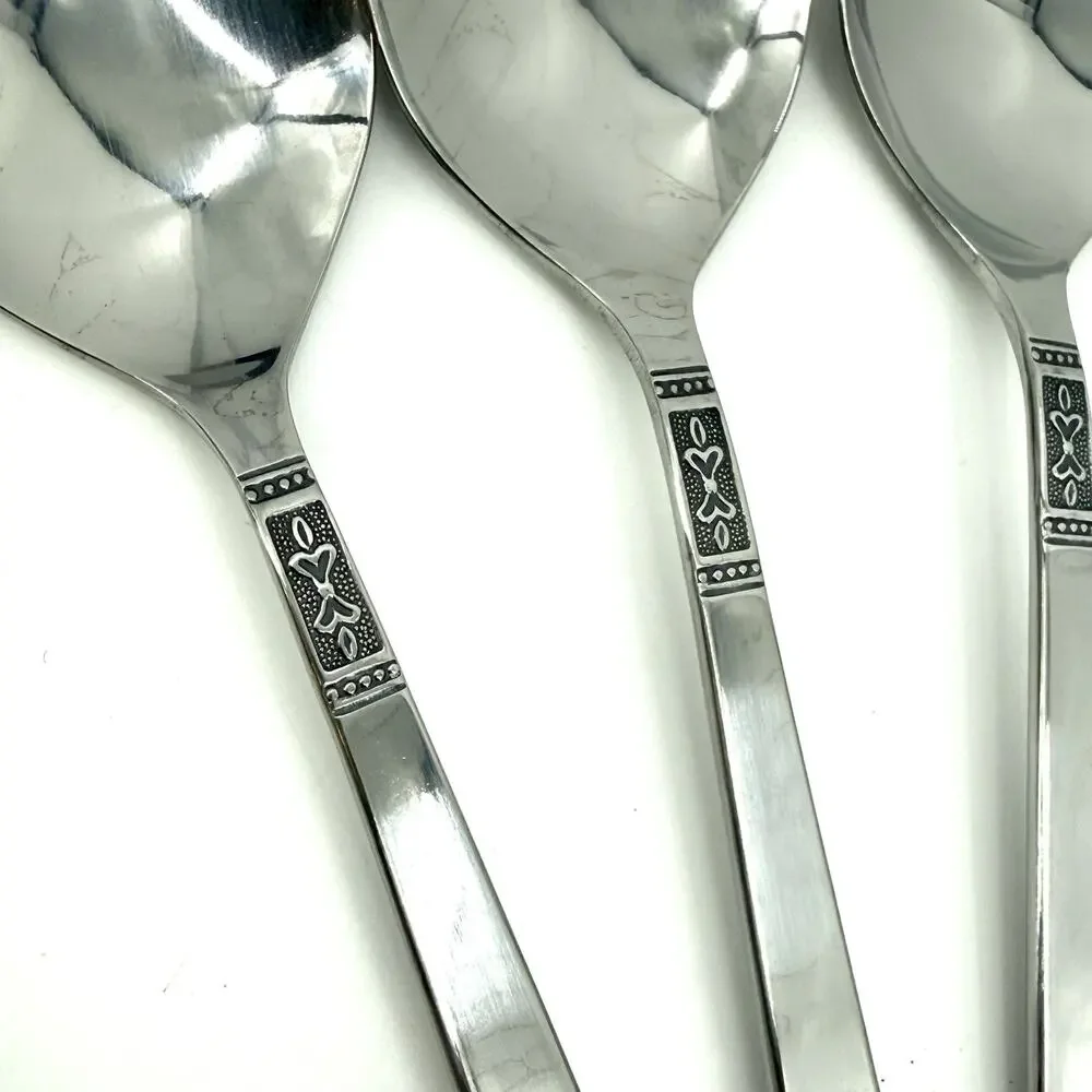 Customcraft Set~8 Stainless Tablespoons CUS3 Taiwan Flatware Silver/Black Accent